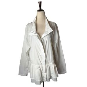 Jason Jacket Women Medium White Ruffle Hem Full‎ Zip Lightweight Coat Outdoort